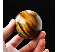 Tiger Eye Crystal Ball Gemstone Sphere with Wood Stand Feng Shui Crystal Sphere Ornaments Sculpture Figurine for Divination Home Office Desk Decor,9cm/3.5in