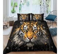 Tiger Face Art Housse de Couette 3D Effet Microfibre 3 Pièces Hypoallergique Wild Animal Peinture Linge de Lit avec Taie d'oreiller Facile d'entretien for Adolescent Double（200x200cm）