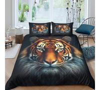 Tiger Face Portrait Ensemble De Literie Microfibre résistante 3 pièces 3D Effet Confortable Wild Animal Art Parure de Lit avec Fermeture Éclair Douce for Chambre de garçons King（220x240cm）