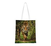 Tiger Fashion Sac fourre-tout en toile avec motif imprimé sur toute la surface, grand sac fourre-tout réutilisable avec double poignée, sac de plage, sac de week-end