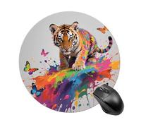 Tiger & Flying Colors Tapis de souris rond, joli tapis de souris antidérapant en caoutchouc pour bureau et jeux, accessoires informatiques décoratifs pour bureau à domicile, 20 cm