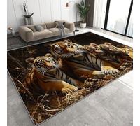 Tiger Forest Tapis de Salon 140x200 cm 3D Wild Animals Tapis de Chambre Flanelle Antidérapant Lavable Poil Court Rug pour Salon Chambre Salle à Manger Q-33