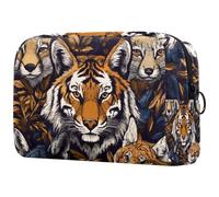 Tiger Fox Bobcat Trousse de maquillage pour femme avec fermeture éclair, multicolore, 18.5x7.5x13cm/7.3x3x5.1in, Trousse de toilette