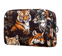 Tiger Fox Wolf Trousse de maquillage pour femme avec fermeture éclair, multicolore, 18.5x7.5x13cm/7.3x3x5.1in, Trousse de toilette