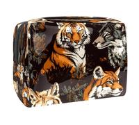 Tiger Fox Wolf Trousse de maquillage pour femme en PVC avec fermeture éclair, multicolore, 18.5x7.5x13cm/7.3x3x5.1in, Trousse de toilette