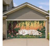 Tiger Grande housse de porte de garage colorée sur le thème de la jungle sauvage, décoration d'été intérieure et extérieure sur le thème de la nature, 400 x 180 cm