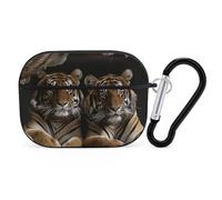 Tiger in Cave Coque pour AirPod Pro, anti-rayures en polycarbonate rigide avec porte-clés, accessoires pour AirPod Pro 2e/1ère coque pour homme et femme, style noir