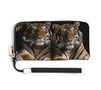 Tiger in Cave Portefeuille en cuir avec fermeture éclair sur le pourtour pour femme