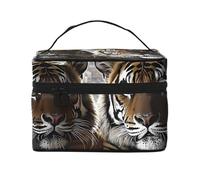 Tiger in Cave Trousse de maquillage de voyage - Organiseur de toilette portable avec compartiments zippés pour pinceaux, bouteilles et soins de la peau