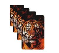 Tiger In Fire Lot de 4 désodorisants rectangulaires à suspendre pour voiture, maison, bureau, placard, salle de bain