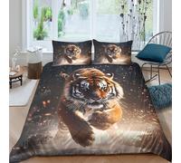 Tiger in Neige Linge de Lit Résistante Microfibre résistante 3 Pièces 3D Effet Wild Animal Art Style Ensemble De Literie avec Taie d'oreiller Hypoallergique for Chambre Enfants Double（200x200cm）