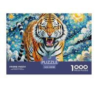 Tiger in Starry Night Style Pièces en Carton Solides Aide À Améliorer La Concentration, Les Capacités De Résolution Et La Coordination Main-œil 52x38cm/1000pcs