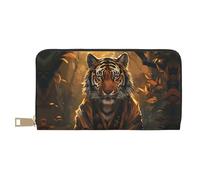 Tiger in the Fallen Leaf Forest Portefeuille en cuir à deux volets pour femme