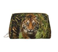 Tiger in The Jungle Trousse à maquillage portable en cuir étanche avec fermeture éclair pour la maison, les voyages pour organiser les articles de toilette divers, blanc, Taille unique