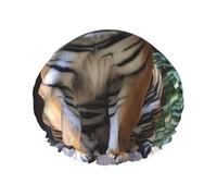 Tiger in the zoo Bonnet de douche pour homme et femme Grand bonnet de douche réutilisable double couche étanche Bonnet de bain élastique pour toutes les coiffures Facile à transporter