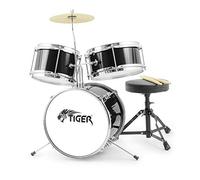 TIGER JDS7-BK Junior Kit de batterie pour enfants - Ensemble de batterie 3 pièces pour débutants avec tabouret - Noir