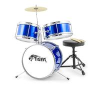 TIGER JDS7-BL Junior Kit de batterie pour enfants - Ensemble de batterie 3 pièces pour débutants avec tabouret - Bleu