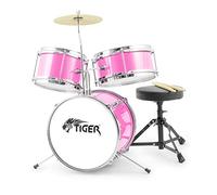 TIGER JDS7-PK Junior Kit de batterie pour enfants - Ensemble de batterie 3 pièces pour débutants avec tabouret - Rose