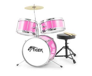TIGER JDS7-PK Junior Kit de batterie pour enfants - Ensemble de batterie 3 pièces pour débutants avec tabouret - Rose