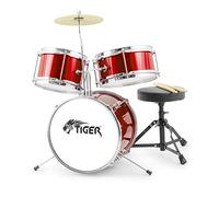 TIGER JDS7-RD Junior Kit de batterie pour enfants - Ensemble de batterie 3 pièces pour débutants avec tabouret - Rouge