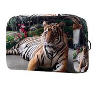 Tiger Lie on Park Trousse à cosmétiques pour femme, trousse de toilette de voyage, grande pochette de maquillage pratique avec fermeture éclair, multicolore, 18.5x7.5x13cm/7.3x3x5.1in, Trousse de