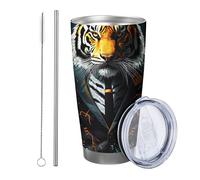 Tiger Lot de 1 gobelet isotherme en acier inoxydable incassable avec couvercle - Science et technologie - Design moderne - Orange neutre - Bleu - 591 ml