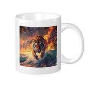 Tiger Lot de 1 mug imprimé animaux artistiques vagues nature bananier volcan montagne plante orange céramique thé infuseur poids léger garde-manger Apaartment chambre à café fond plat tasse à café 325
