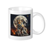 Tiger Lot de 1 mug imprimé lune montagne étoile ciel nocturne arbre artistique design esthétique jaune blanc céramique thé infuseur poids léger garde-manger Apaartment chambre à coucher tasse à café à
