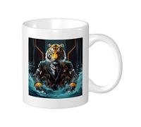 Tiger Lot de 1 tasse d'impression cool science et technologie artistique design moderne neutre orange bleu céramique non renversable collection bureau gym bureau camping avec poignées fond plat 325 ml