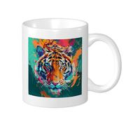 Tiger Lot de 1 tasse d'impression graffiti peinture aérosol motifs animaux artistiques jolis mignons bleu sarcelle orange rose céramique collection bureau camping avec poignées fond plat 325 ml