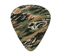 Tiger Lot de 12 médiators pour guitare avec motif camouflage à rayures assorties (0,46 mm, 0,71 mm, 0,96 mm) avec boîte de rangement et design unique assorti pour les joueurs acoustiques, électriques