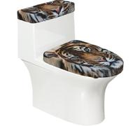 Tiger Lot de 2 housses de siège de toilette avec couvercle de réservoir, élastique pour toilettes allongées et en forme de U, décoration de salle de bain, cadeau de pendaison de crémaillère