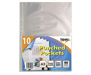 Tiger Lot de pochettes perforées en plastique Transparent Format A, claire, A3 Portrait x 50