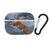 Tiger Moon Coque pour AirPod Pro, coque rigide anti-rayures en polycarbonate avec porte-clés, accessoires pour AirPod Pro 2e/1ère coque pour homme et femme, style blanc