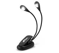 Tiger MSL28-BK Lampe Portable pour Pupitre à Musique Double Tête - Noir | avec 2 LED de Qualité, Lampe de Lecture à Cols de Cygne Flexibles, Pince Rembourrée, Câble USB et 3 Piles AAA Incluses