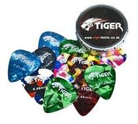 TIGER GAC14 12 médiators de guitare en celluloïd et boîte à piques - différents calibres