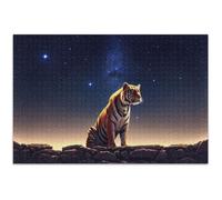 Tiger Night Sky Puzzle de 500 pièces pour adultes - Puzzle amusant - Cadeaux difficiles - Puzzle d'art animal - 52,8 x 37,9 cm