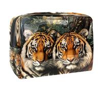 Tiger on Forest Trousse de maquillage pour femme en PVC avec fermeture éclair, multicolore, 18.5x7.5x13cm/7.3x3x5.1in, Trousse de toilette