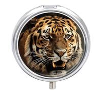 Tiger - Pilulier de voyage à 3 compartiments, organiseur de vitamines portable 3 fois par jour avec miroir, petite boîte à pilules pour sac à main et poche, joli récipient à médicaments quotidiens en