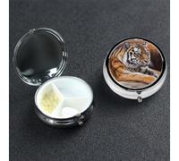 Tiger Pilulier rond en bois allongé à 3 compartiments - Joli pilulier de voyage portable pour médicaments et vitamines - Pour homme et femme - Cadeau unique