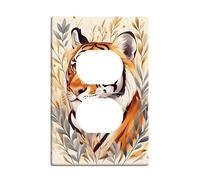 Tiger Plaque de protection pour interrupteur, motif nature orange et beige pour décoration d'intérieur, plaques murales en thermoplastique, prise duplex simple de taille standard