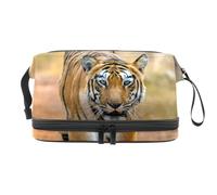 Tiger Prowl on The Road Trousse de toilette double couche pour femmes et filles, trousse de toilette de voyage, trousse de maquillage pratique avec compartiment à brosse, multicolore, 27x15x14