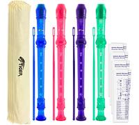 TIGER REC7-4 Pack de 4 flûtes à bec colorées avec tige de nettoyage et étui, doigté baroque anglais - bleu, rose, violet et vert