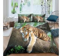 Tiger resting Parure de Lit Microfibre Hypoallergique 3 Pièces 3D Imprimée Léger Wildlife nature scène Housse de Couette avec 2 x Taies d'oreiller Super Douce for les Enfants Double（200x200cm）