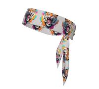 Tiger Roar Bandeau de sport imprimé double face avec cravates, polyvalent pour jogging, cyclisme, exercice