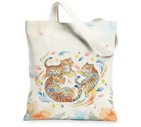 Tiger Sac fourre-tout en toile pour femme, motif floral coloré, diamants, orange printemps, lavable, réutilisable, petit sac fourre-tout idéal pour voyage, travail, shopping, librairie, 33 x 38 cm