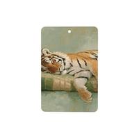 Tiger Sleeping On Green Beige Rayé Oreiller Voiture Désodorisant 4 Pcs Cartes Parfumées à Suspendre Cartes Parfumées pour Voiture Aromathérapie Tablettes