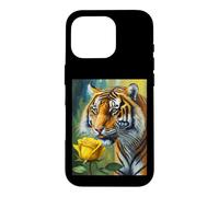 Tiger Sniffing a Yellow Rose Illustration Graphic Design Coque pour iPhone 16 Pro