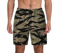 Tiger Stripe Camo Short de bain pour homme Séchage rapide Imprimé 3D Short de plage avec poche pour téléphone, noir, Medium