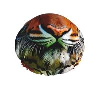 Tiger Stripes Orange Motif Imprimé Bonnet de Douche avec Élastique et Réutilisable pour Cheveux Longs et Courts, Bonnet à Cheveux Double Couche
